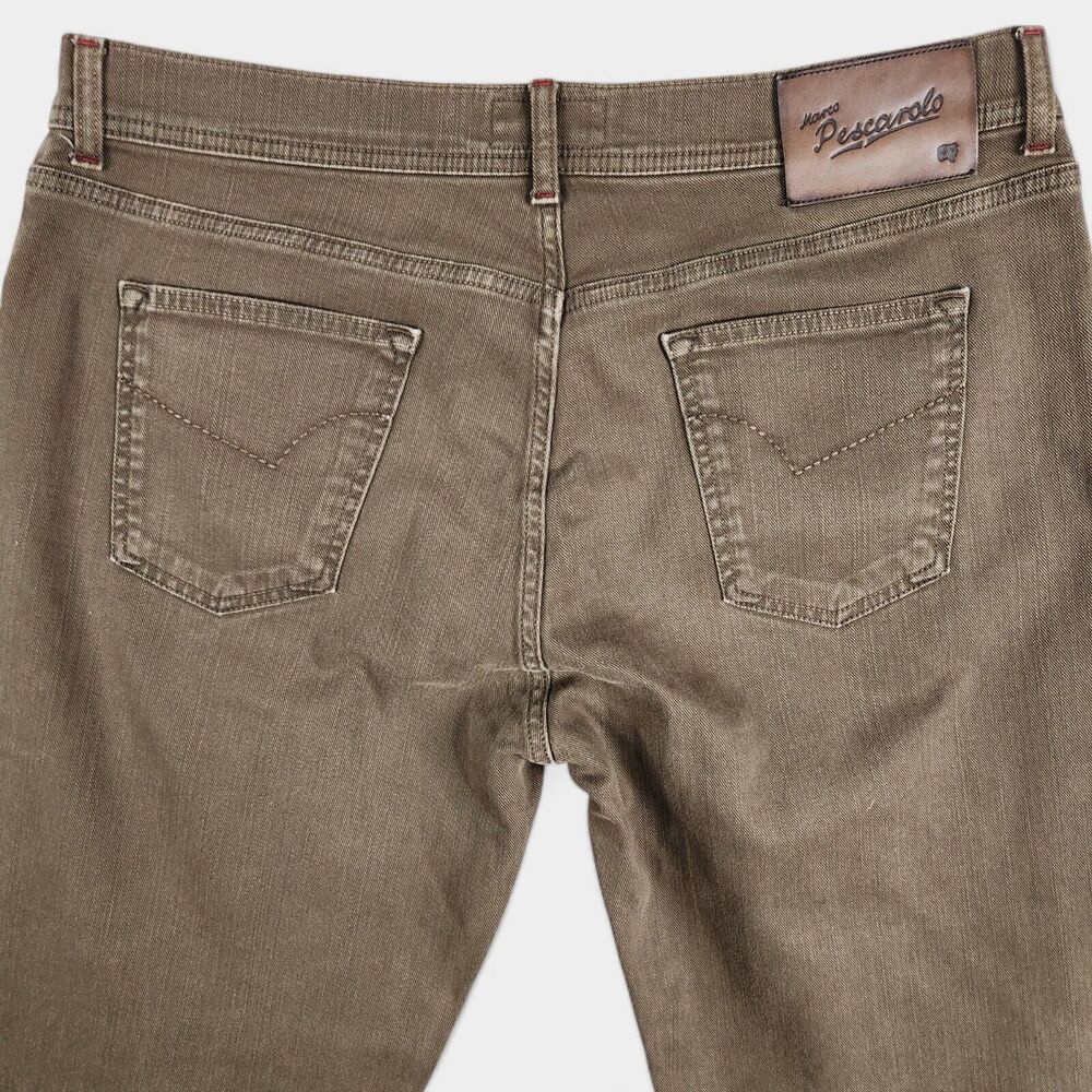 Marco Pescarolo Straight Leg Jeans Mens 56 IT 36x30 Measured Brown 100% Cotton - Picture 12 of 16